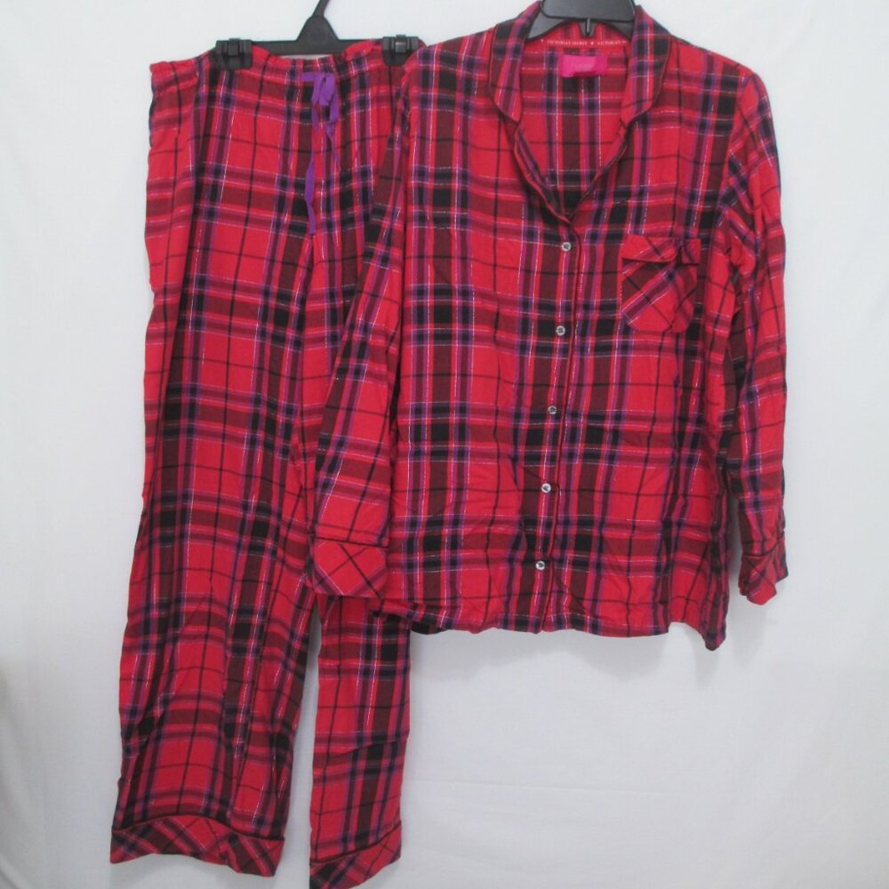 VICTORIAS SECRET Plaid Flannel Pajama Set Women Size Large